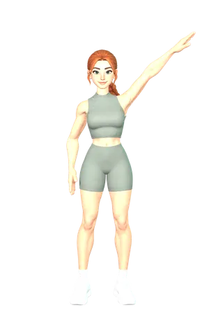 Lefi, a ShakeFit coach, mid one-arm reach